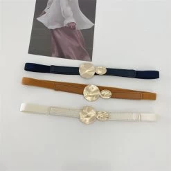 Stretchy Thin Belt With Metallic Circles Buckles