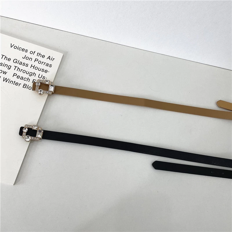 Leather Thin Belt With Rhinestones Buckle - Image 5