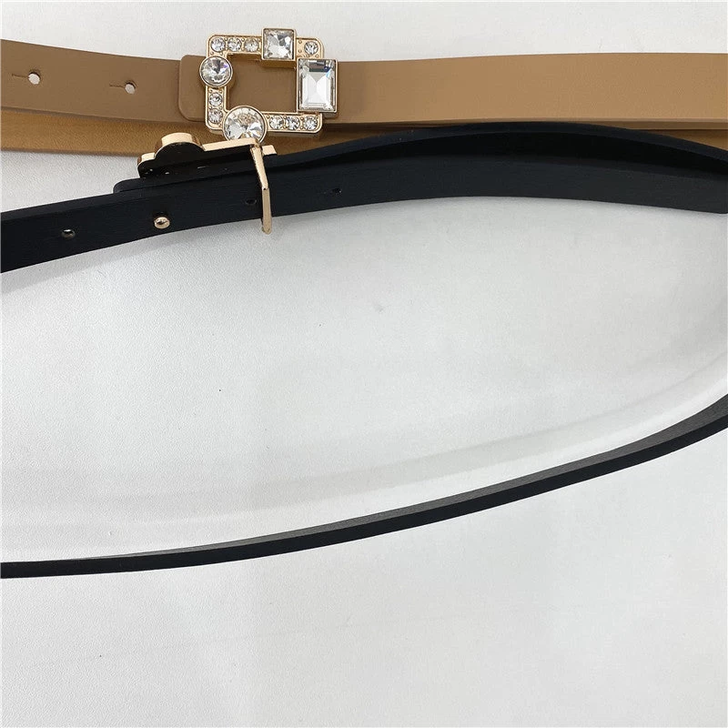 Leather Thin Belt With Rhinestones Buckle - Image 4