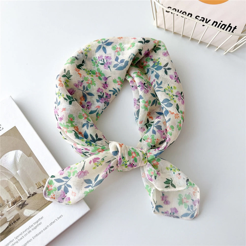 Green Lilac Floral Print Square Scarf