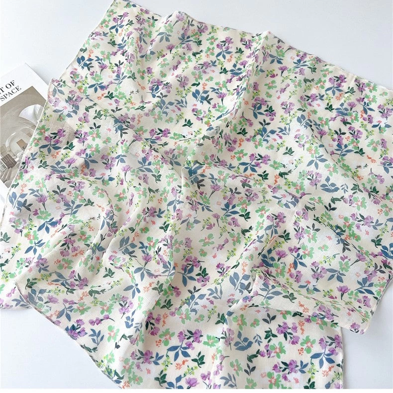 Green Lilac Floral Print Square Scarf - Image 2