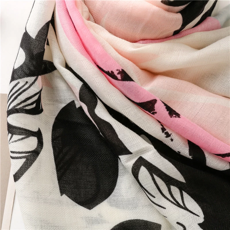 Black Pink Floral Scarf With Tassels - Image 8