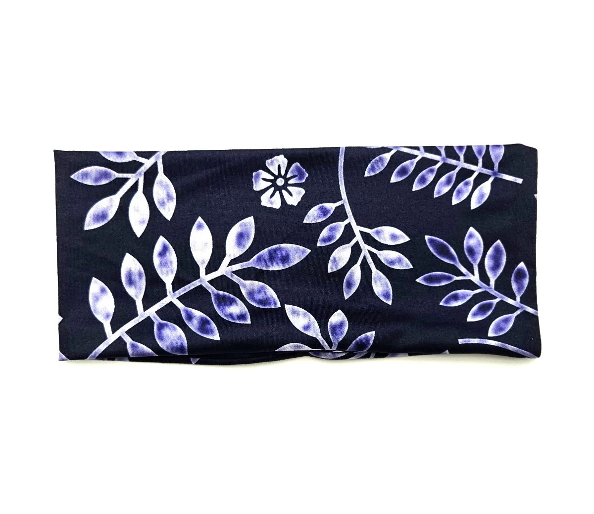 Deep Blue Leaf Branches Patterned Loop Headband - Image 3