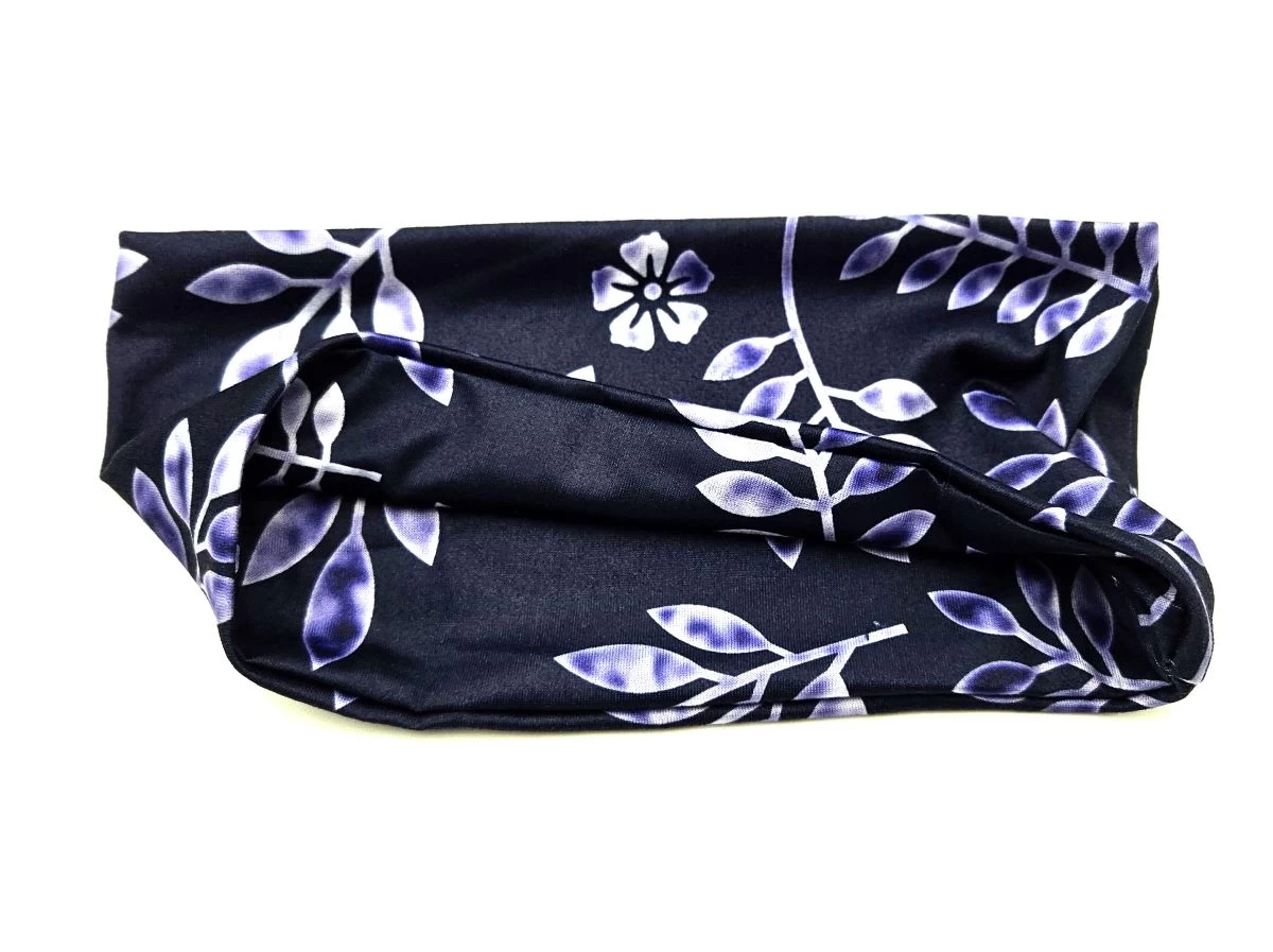 Deep Blue Leaf Branches Patterned Loop Headband - Image 5