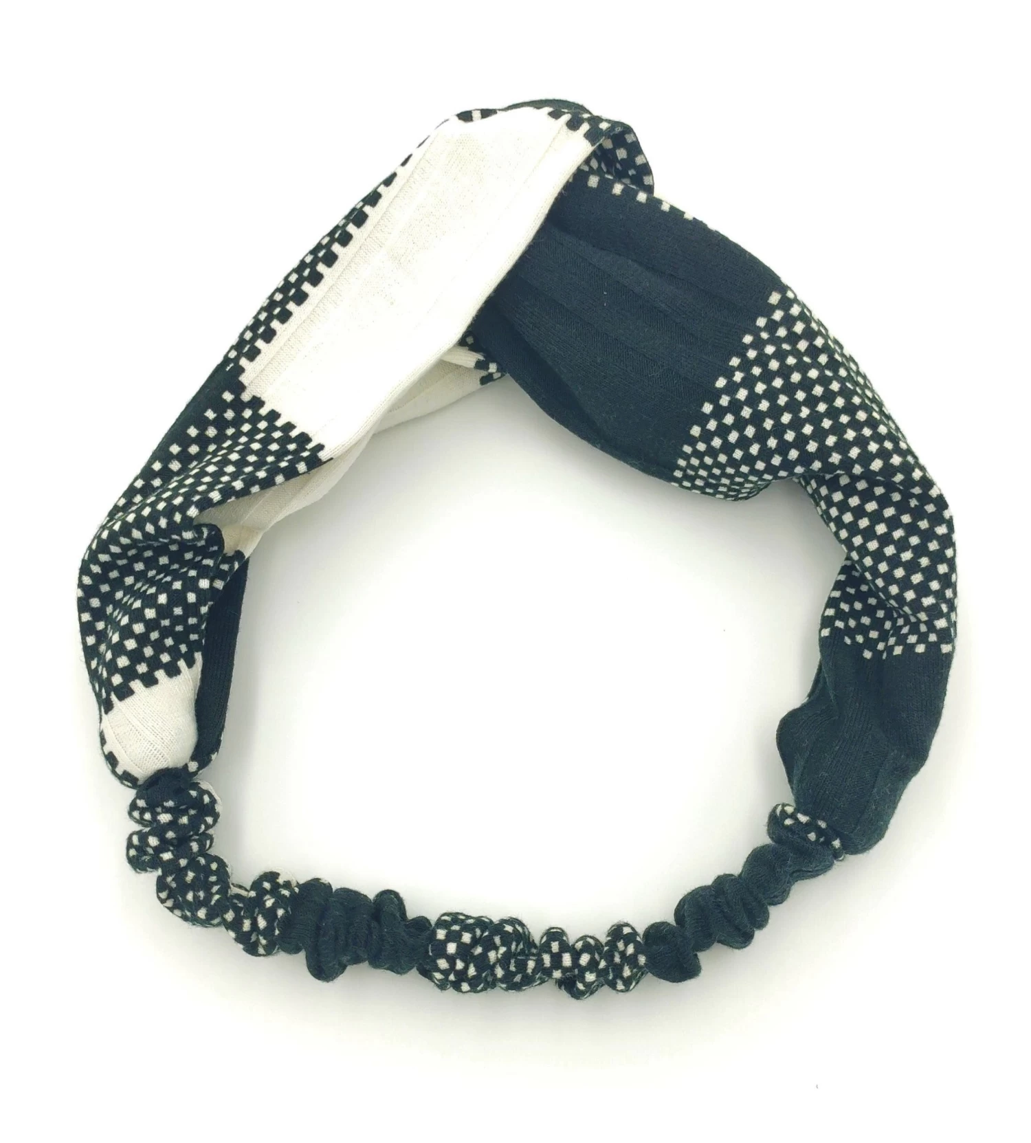 Black White Knitted Elastic Headband - Image 2