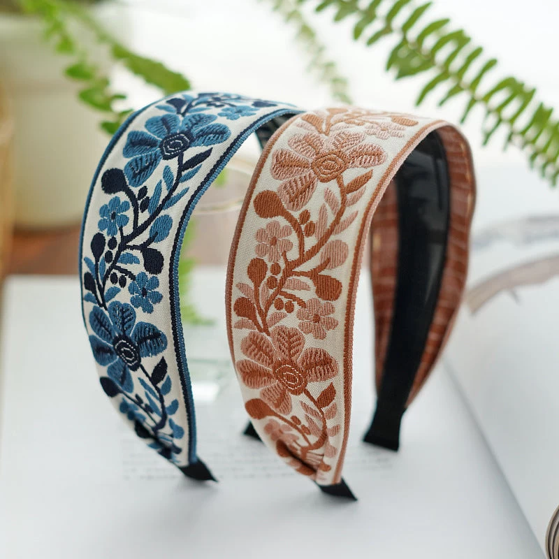 Embroidered Flowers Wide Headband - Image 3