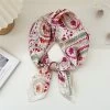 Beige Fuchsia Print Square Scarf