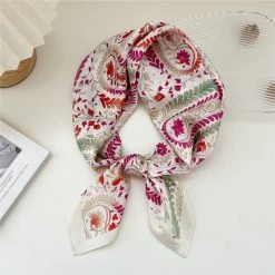 Beige Fuchsia Print Square Scarf