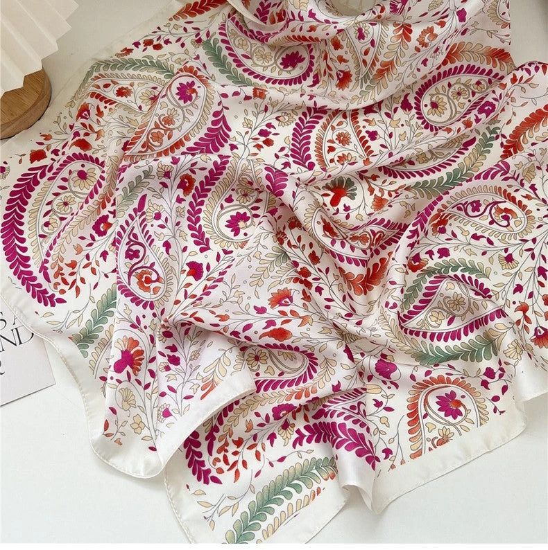 Beige Fuchsia Print Square Scarf - Image 2