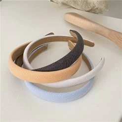 Thinly Padded Ribbed Cotton Plain Colour Headband