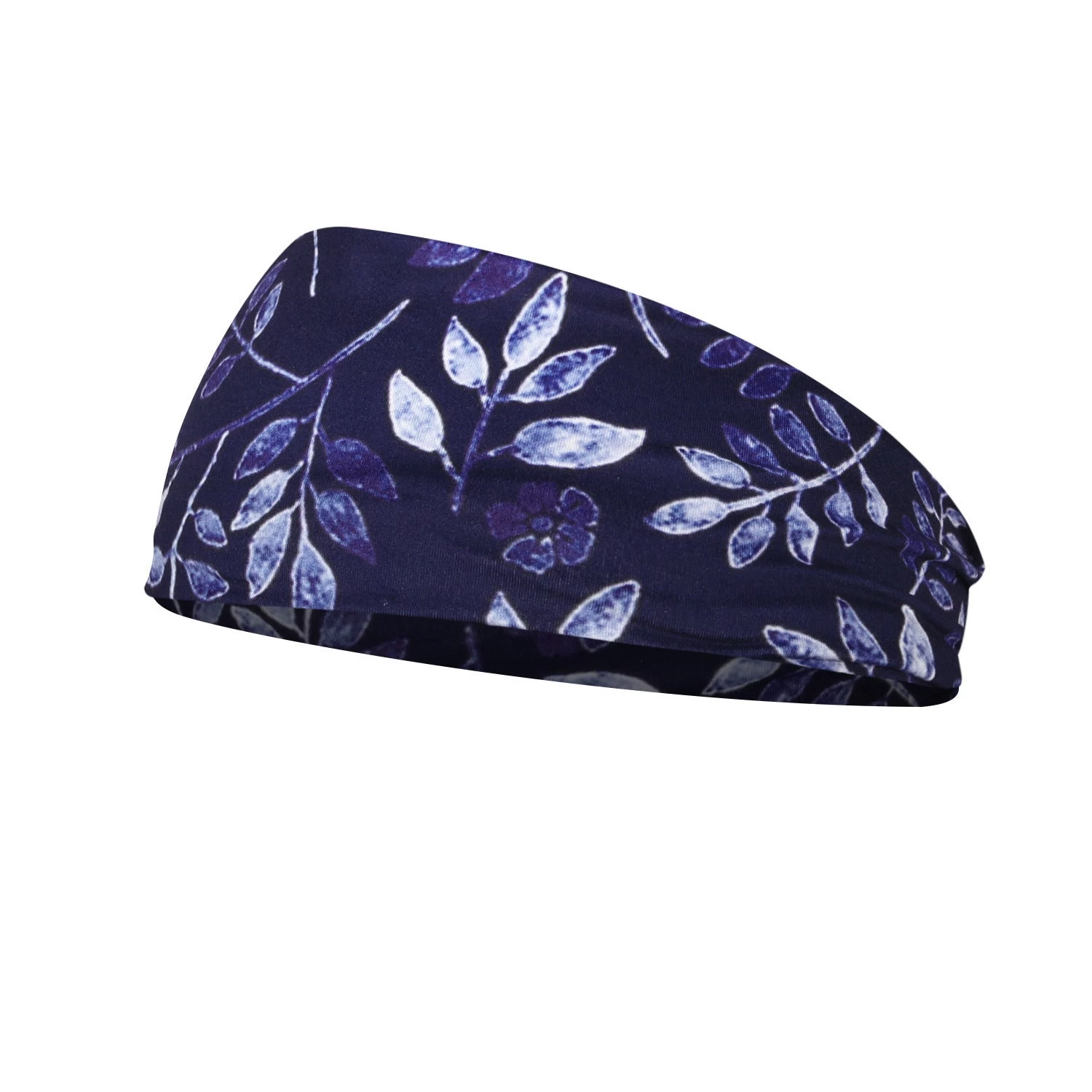 Deep Blue Leaf Branches Patterned Loop Headband - Image 2