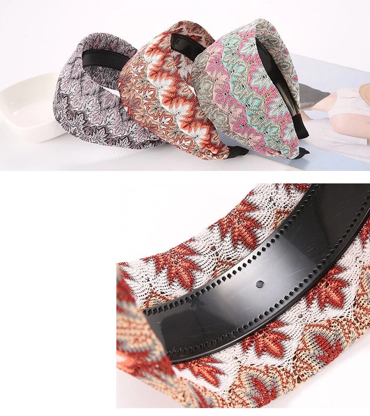 8cm Wide Floral Stitched Lace Headband - Image 3