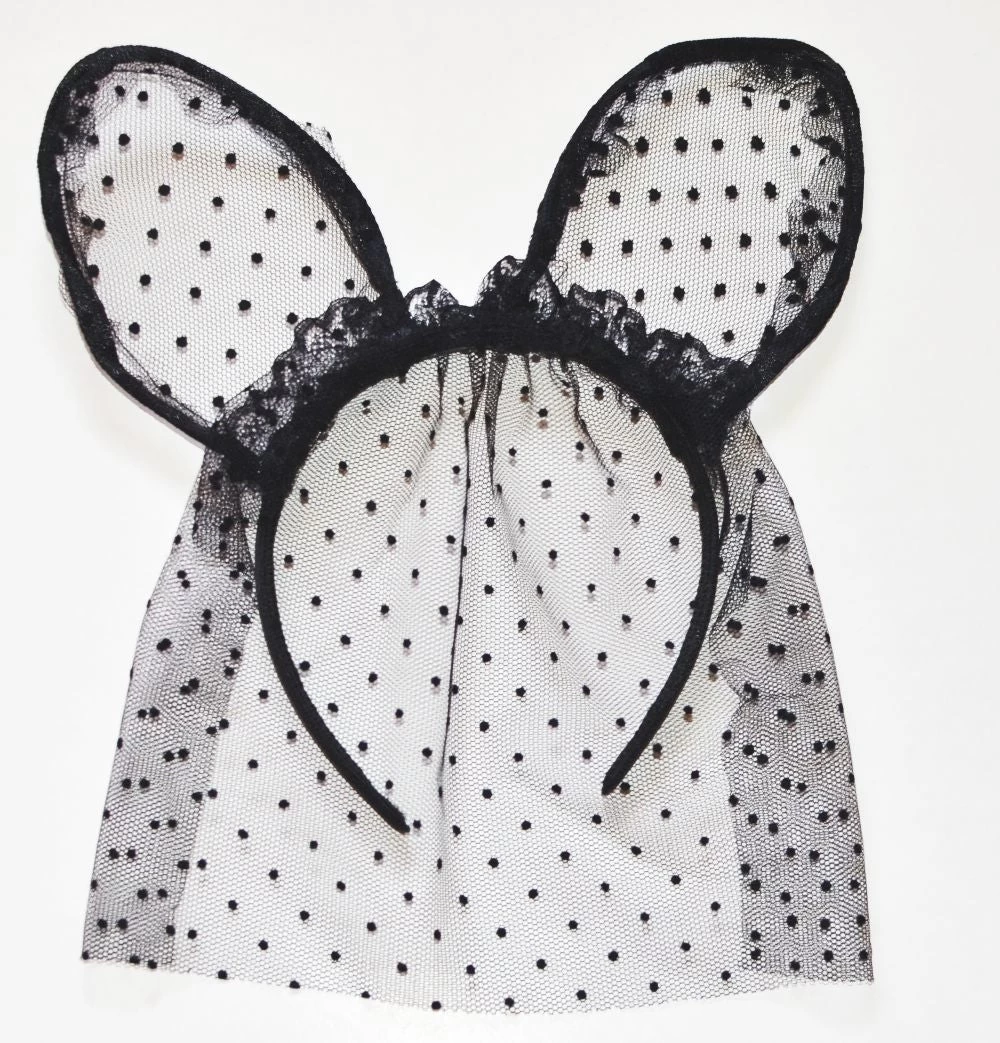 Small Dotted Black Lace Ears With Veil