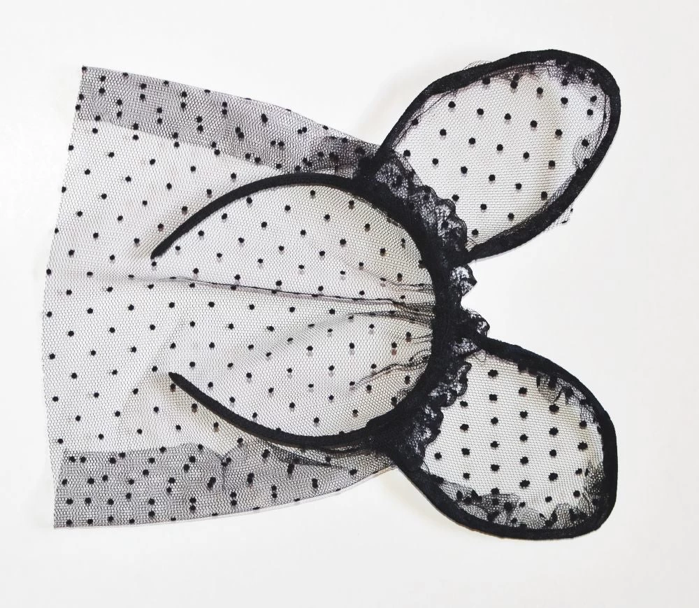 Small Dotted Black Lace Ears With Veil - Image 2