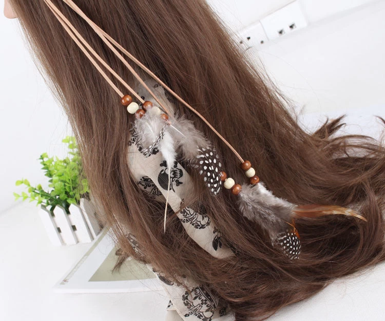 White Spotted Feather Brown Hair Tie - Image 4