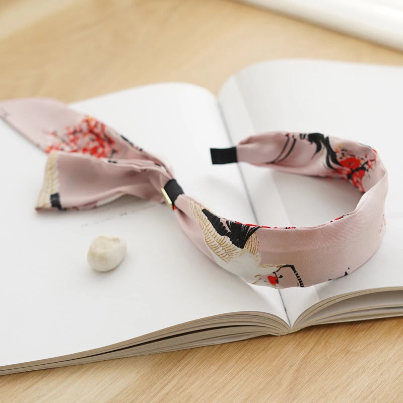 Patterned Satin Headband With Scarf - Image 5