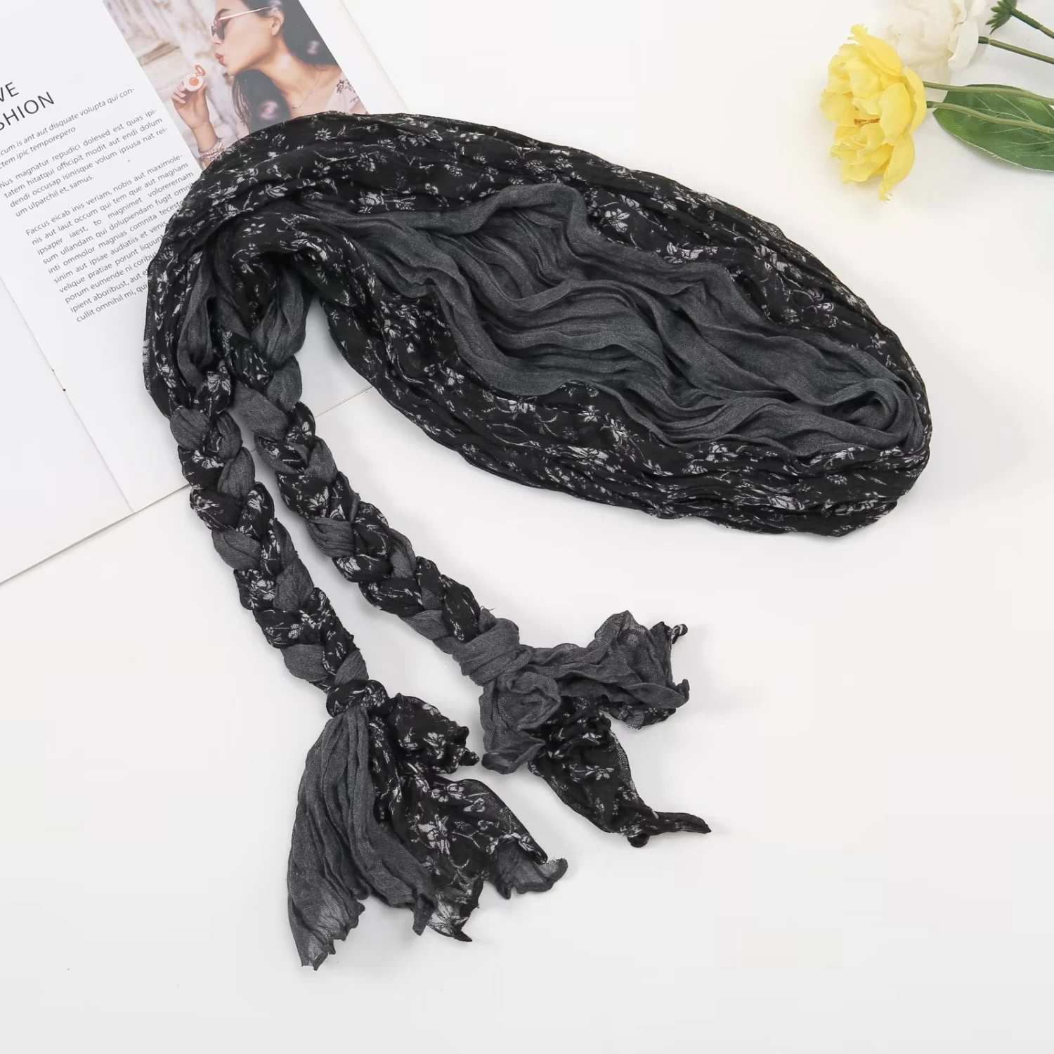 Floral Headscarf With Braided Ends - Image 4