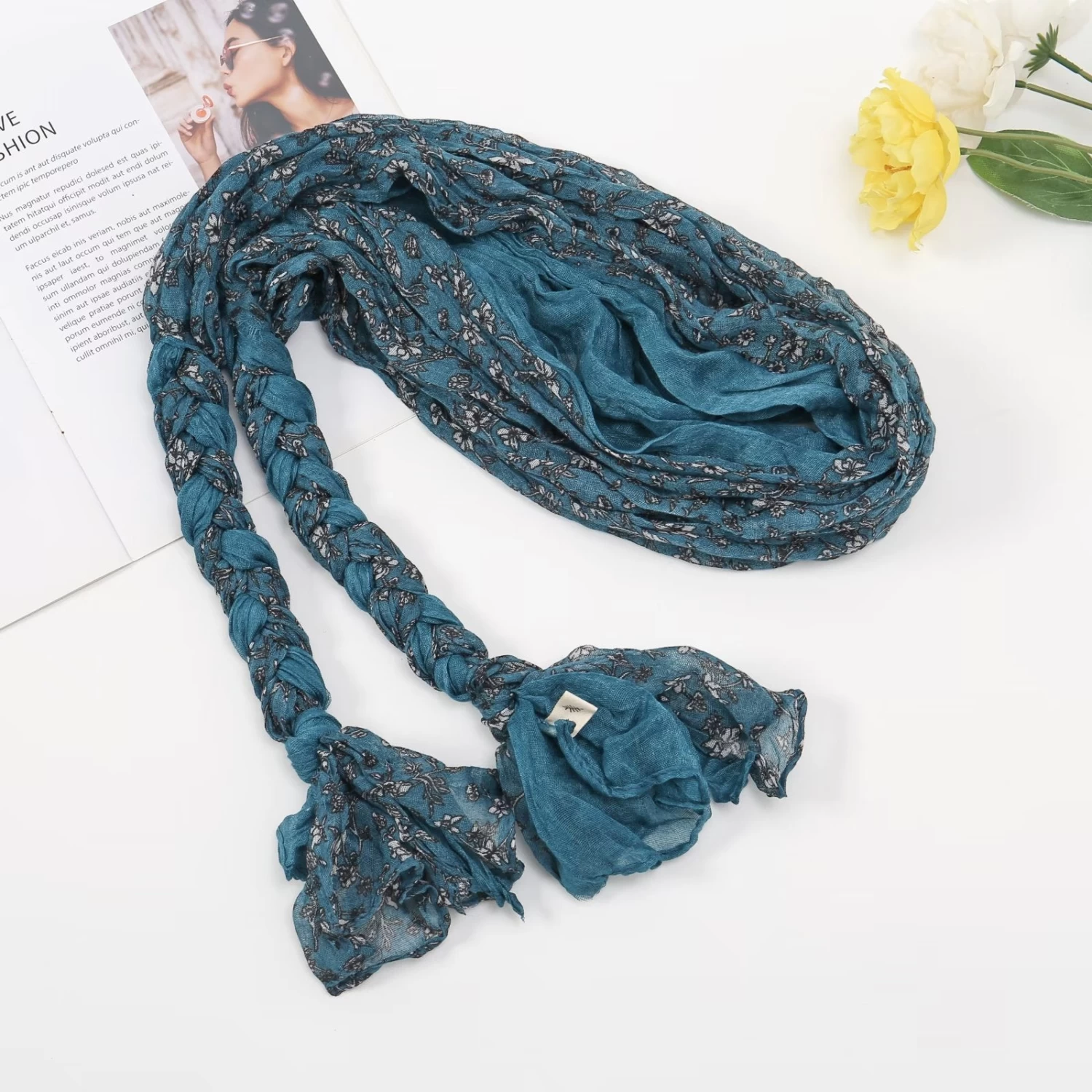 Floral Headscarf With Braided Ends - Image 6