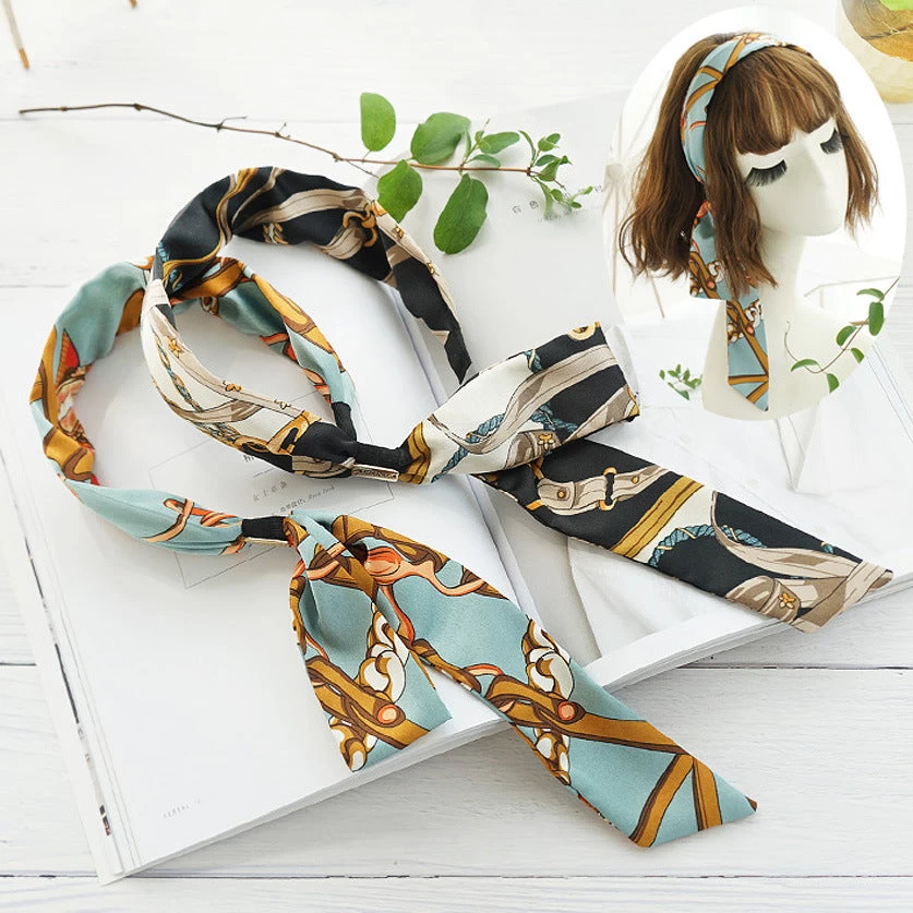 Patterned Satin Headband With Scarf - Image 9