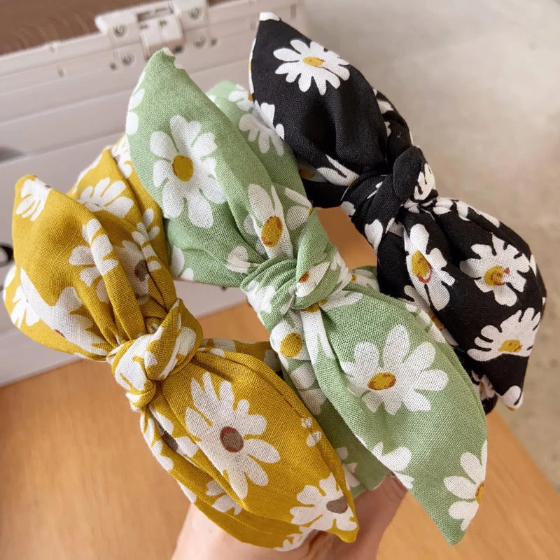Daisy Print Headband With Bow - Image 3