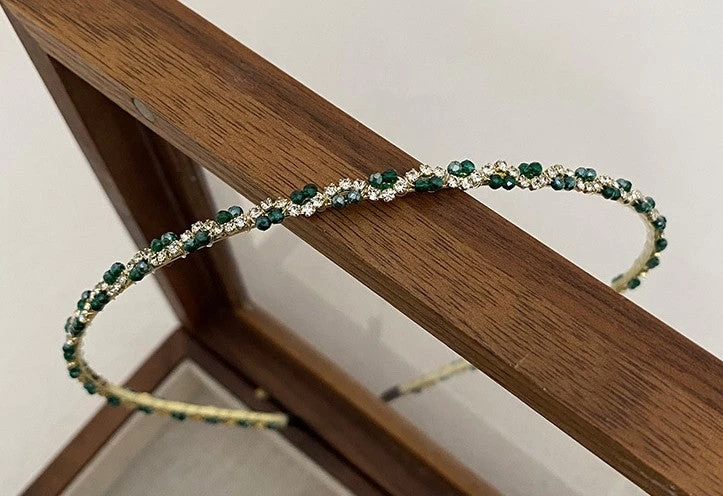 Emerald Green Beaded Thin Headband - Image 4