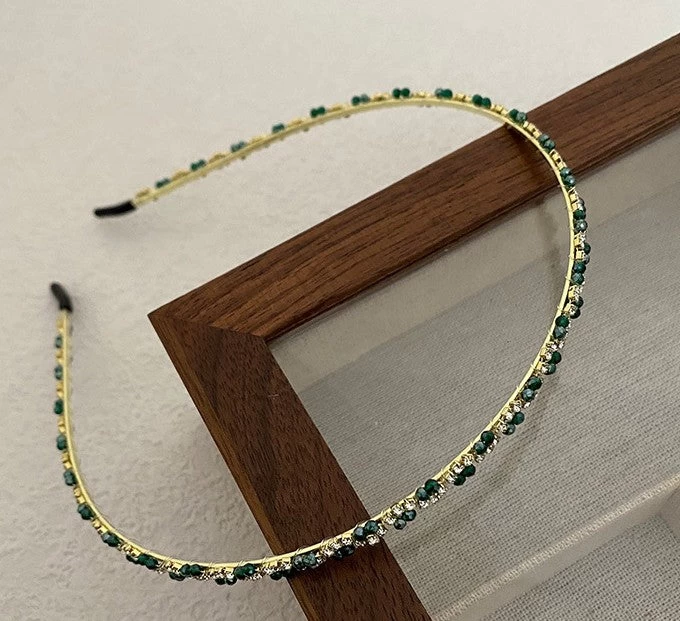 Emerald Green Beaded Thin Headband - Image 5