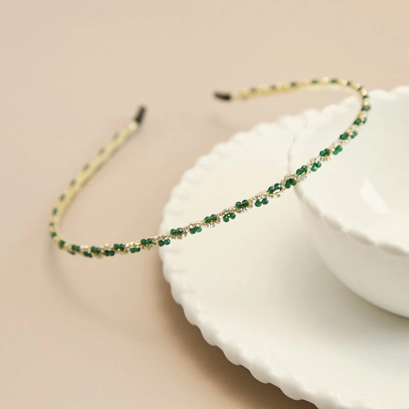 Emerald Green Beaded Thin Headband - Image 3