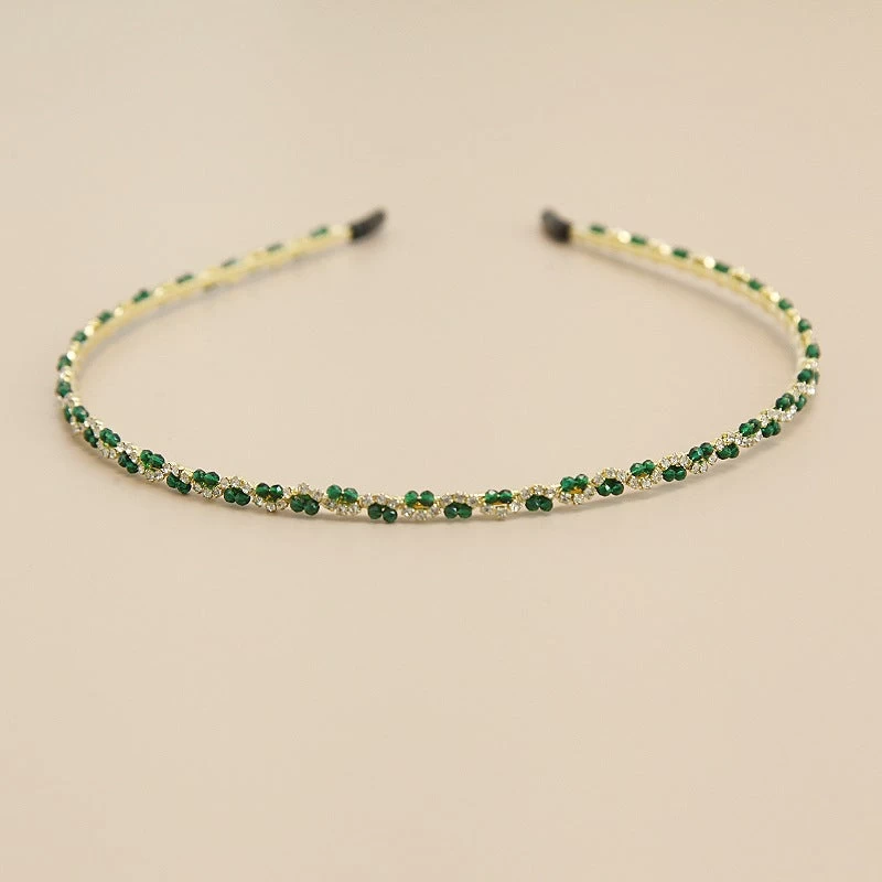 Emerald Green Beaded Thin Headband - Image 2