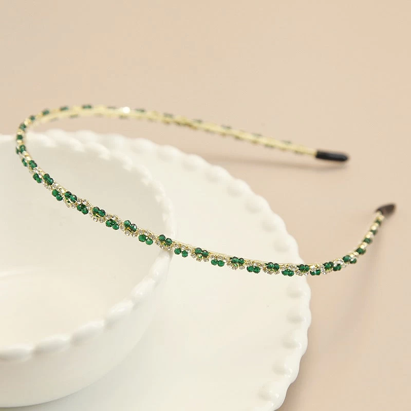 Emerald Green Beaded Thin Headband