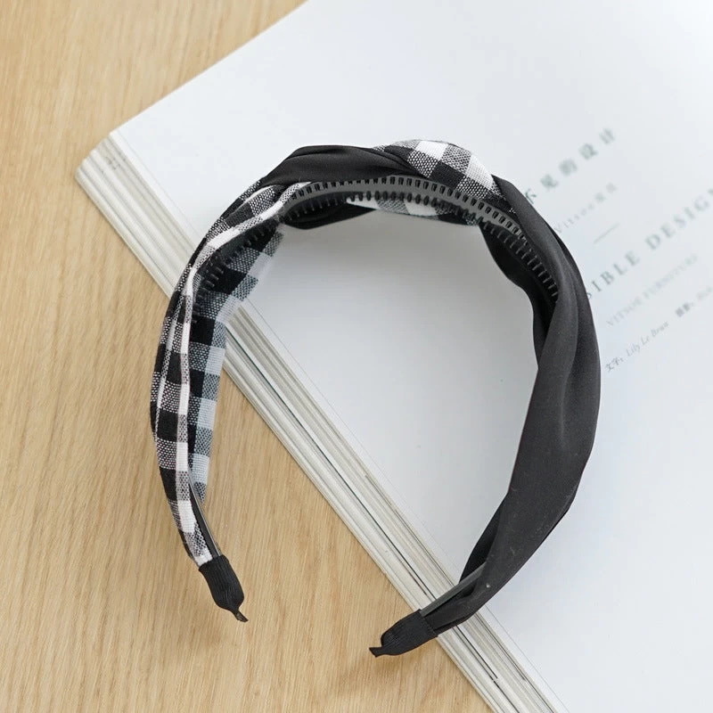 Mixed Plain And Gingham Braids Top Headband - Image 7