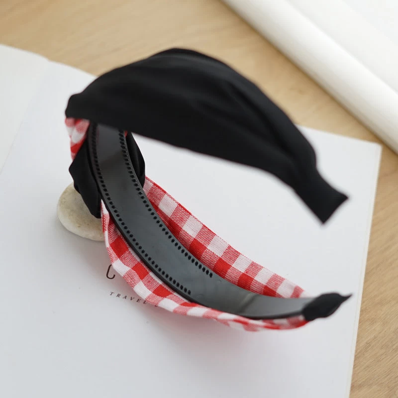 Mixed Plain And Gingham Braids Top Headband - Image 8