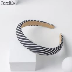 Striped Cotton Padded Headband In Jeans Colours