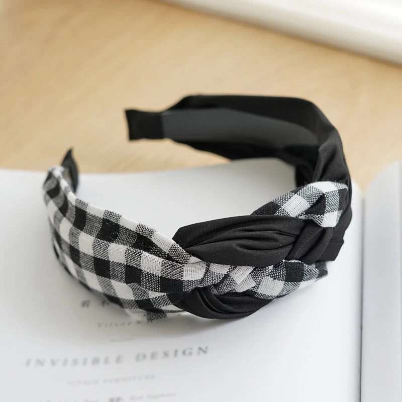 Mixed Plain And Gingham Braids Top Headband - Image 5