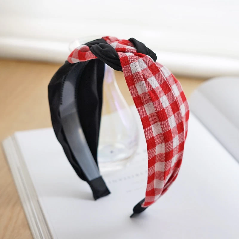 Mixed Plain And Gingham Braids Top Headband - Image 4