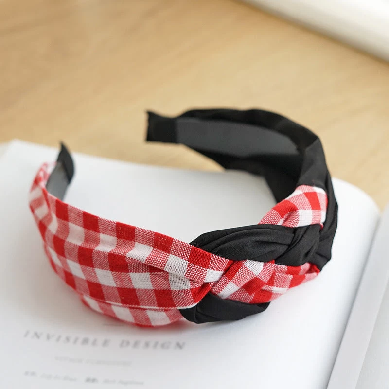Mixed Plain And Gingham Braids Top Headband - Image 6