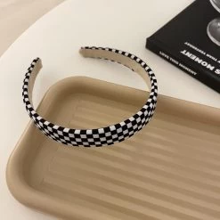 Black White Checked Pattern Slim Headband
