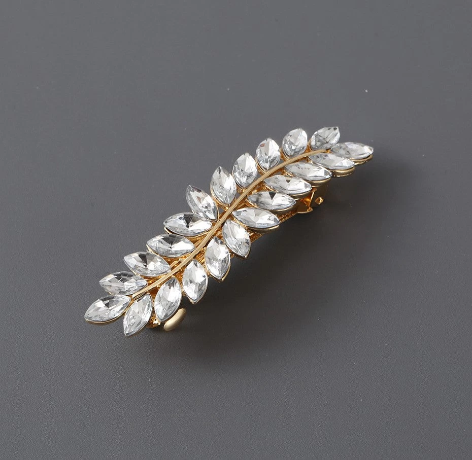 Clear Rhinestones Leaf Branch Metal Hair Barrette - Image 4