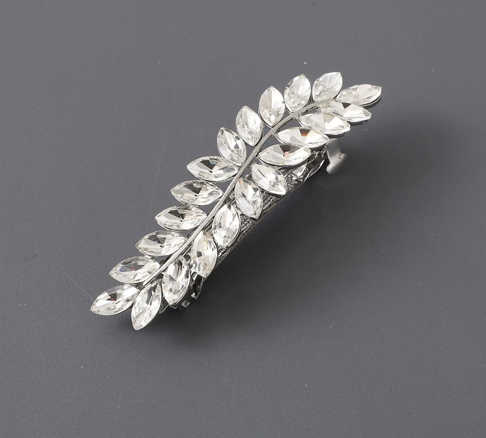 Clear Rhinestones Leaf Branch Metal Hair Barrette