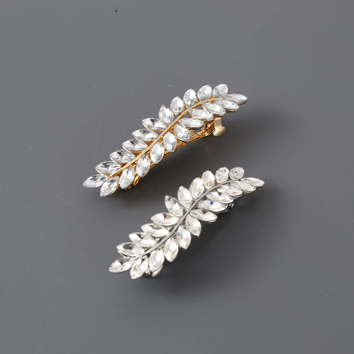 Clear Rhinestones Leaf Branch Metal Hair Barrette - Image 2