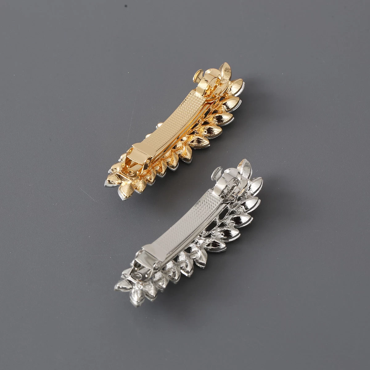 Clear Rhinestones Leaf Branch Metal Hair Barrette - Image 3
