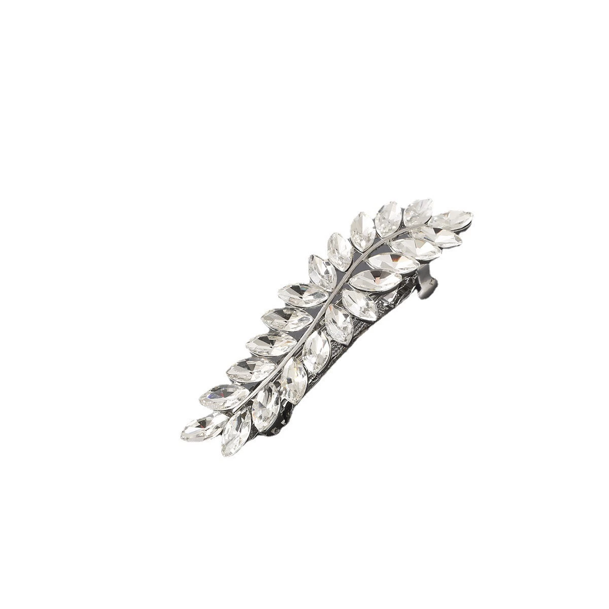 Clear Rhinestones Leaf Branch Metal Hair Barrette - Image 5