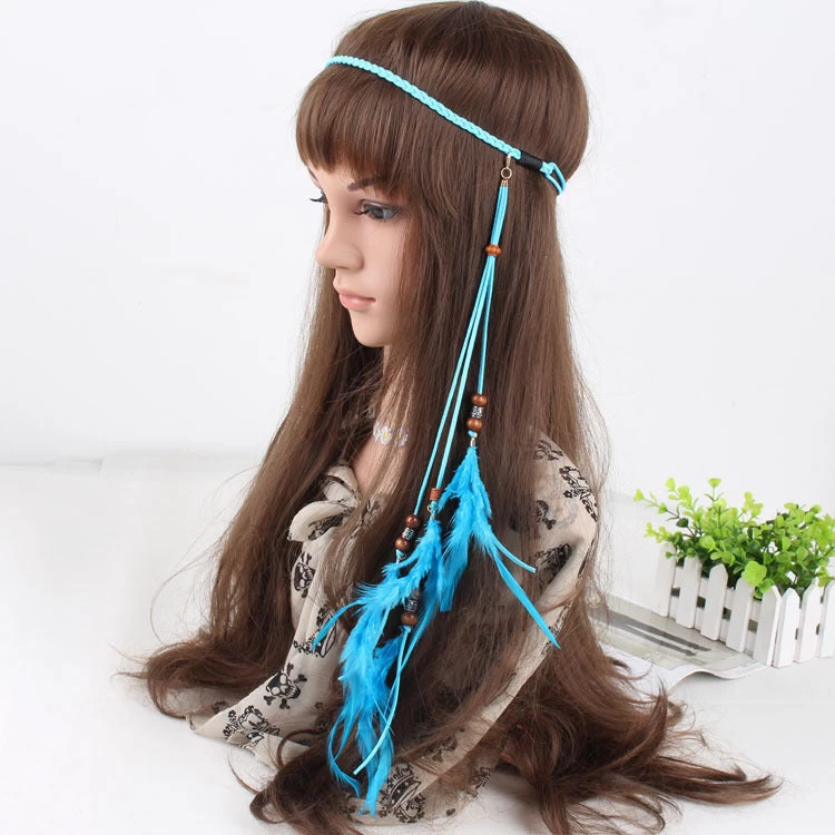 Wooden Beads Feather Elastic Headband - Image 2