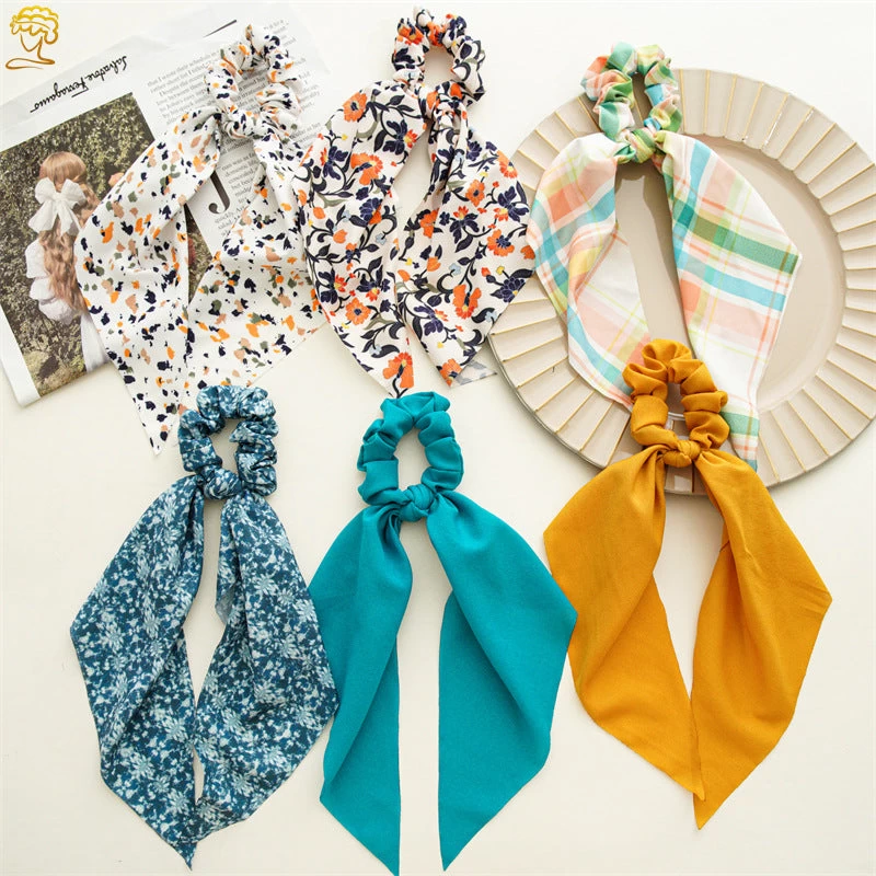 Plain And Printed Chiffon Scrunchies With Scarf - Image 2