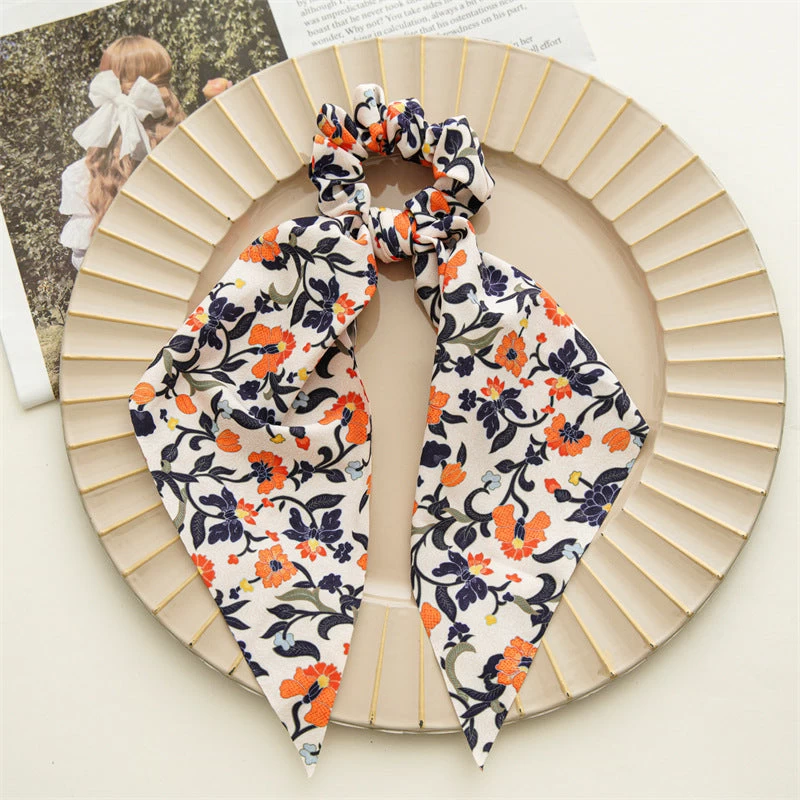Plain And Printed Chiffon Scrunchies With Scarf - Image 7