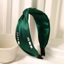 Twisted Top Silky Satin Headband With Clear Gems