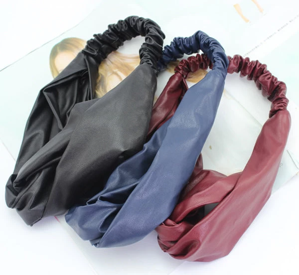 Twist Front Leather Elastic Headband - Image 2