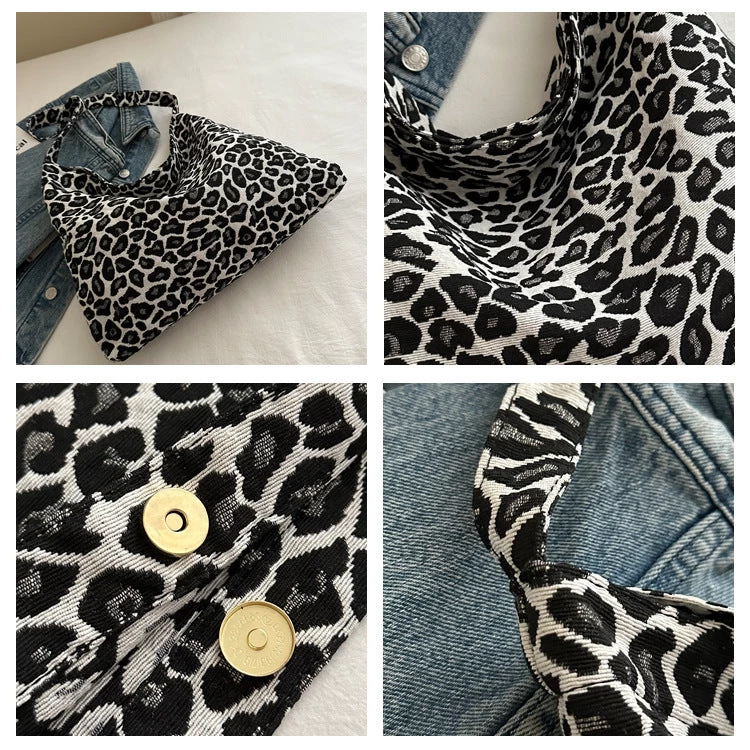 Leopard Print Corduroy One Handle Bag - Image 4