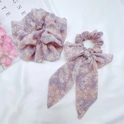 Floral Scrunchies In Blue And Lilac