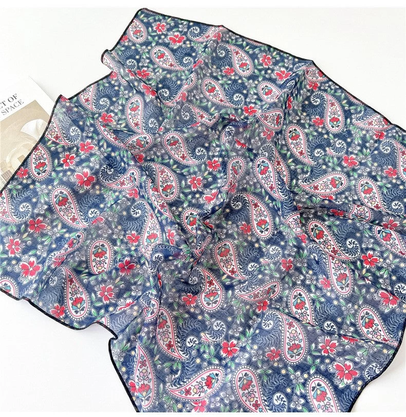 Navy Floral Paisley Print Square Scarf - Image 2
