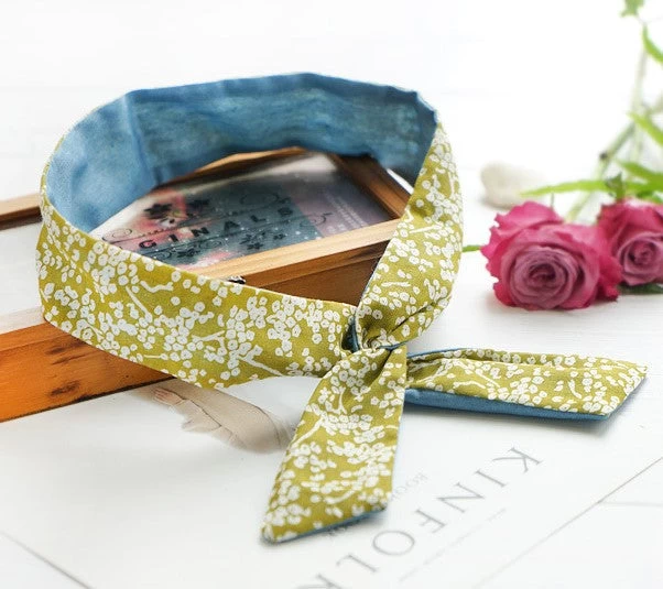 Double Sided Floral Twist Hair Scarf In Olive Green - Image 2